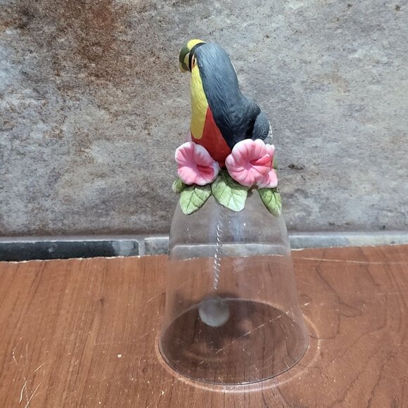 Toucan Bird Figurine on a Glass Bell  Silver Tone Chain Glass Ball - Picture 5 of 9